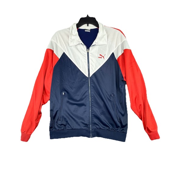 Vintage Puma‎ Jacket Mens Medium Blue Red Retro Track Full Zip 80s 90s